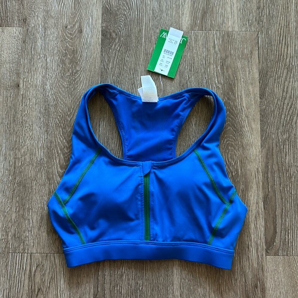 NWT J.Crew Sleek Stretch Zip Front Sports‎ Bra Blue Size XS Athletic